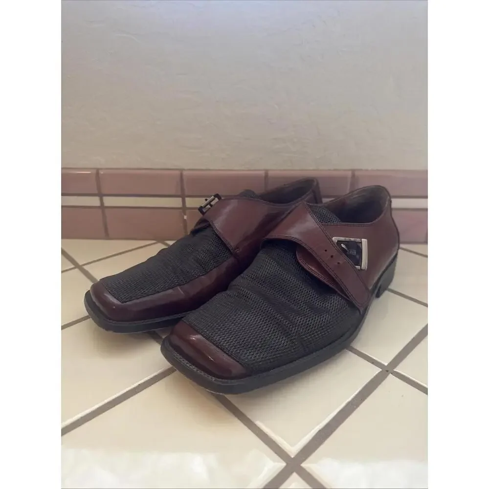 Stacy‎ Adams Men's 9M Brown Leather & Mesh Monk Strap Dress Shoes Square Toe